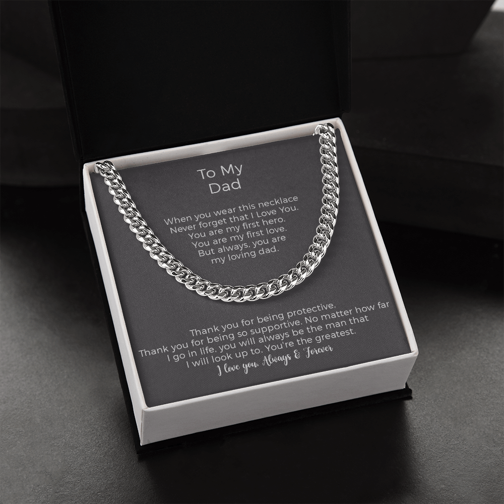 To My Dad Cuban Chain Necklace, Father's Day Gift For Dad, Dad Birthday Gift From Daughter Or Son