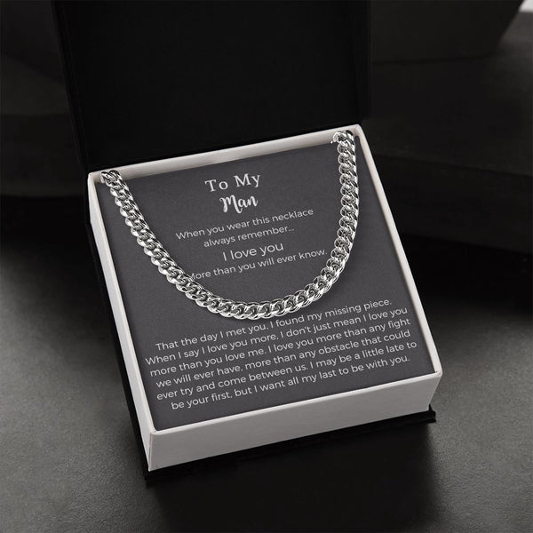 To My Man Stainless Steel Cuban Chain Necklace For Him,birthday Gifts For  Boyfriend Husband,to My Husband Gifts,to My Boyfriend Gifts