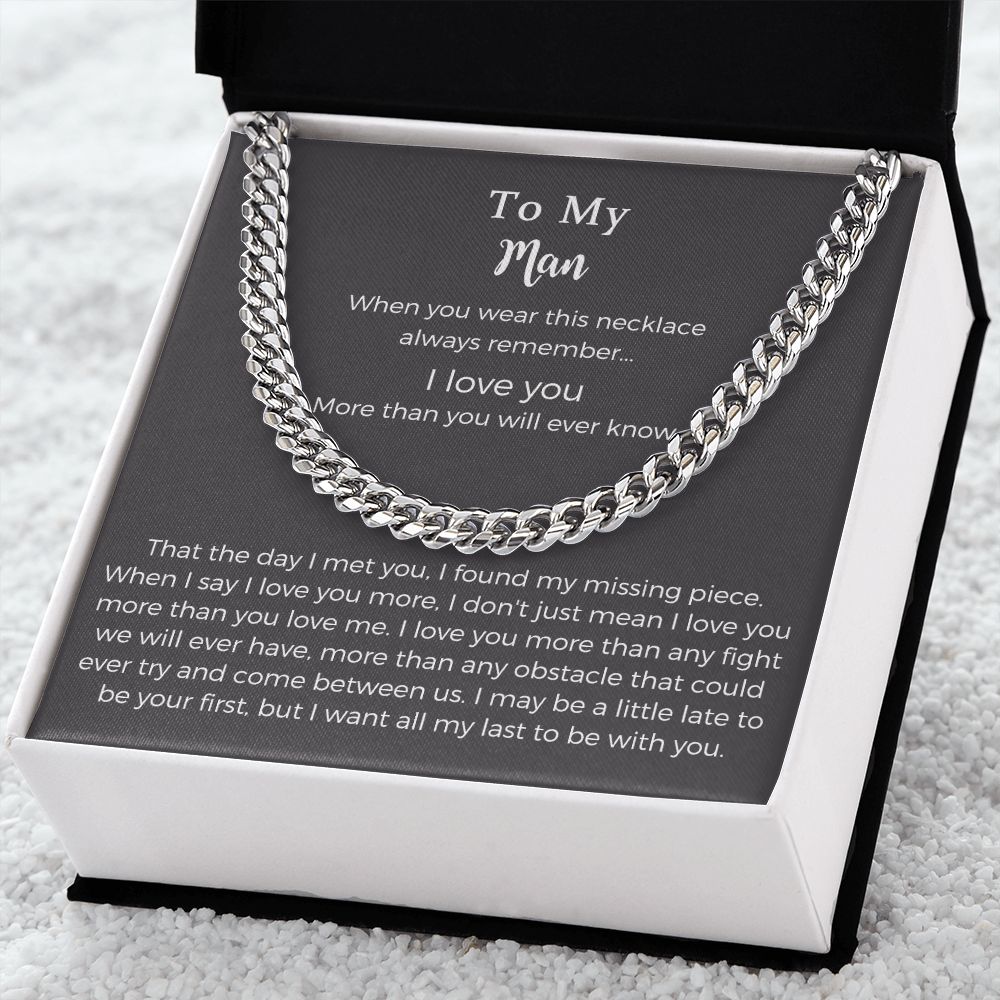 To My Man Stainless Steel Cuban Chain Necklace for Him,Birthday Gifts for Boyfriend Husband,To My Husband Gifts,To My Boyfriend Gifts
