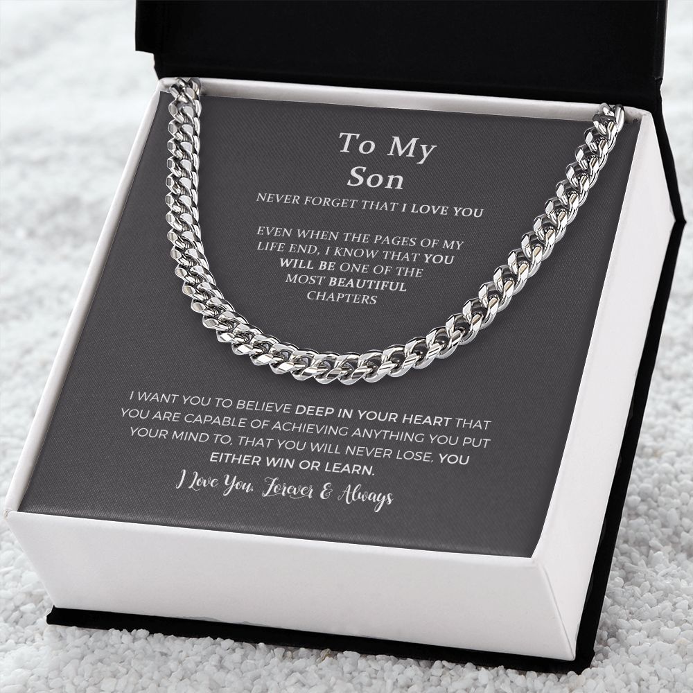 To My Son Stainless Steel Cuban Chain Necklace, Son Necklace from Mom Dad, Unique Christmas, Graduation, Birthday Gifts for Son from Father Mother with Message Card