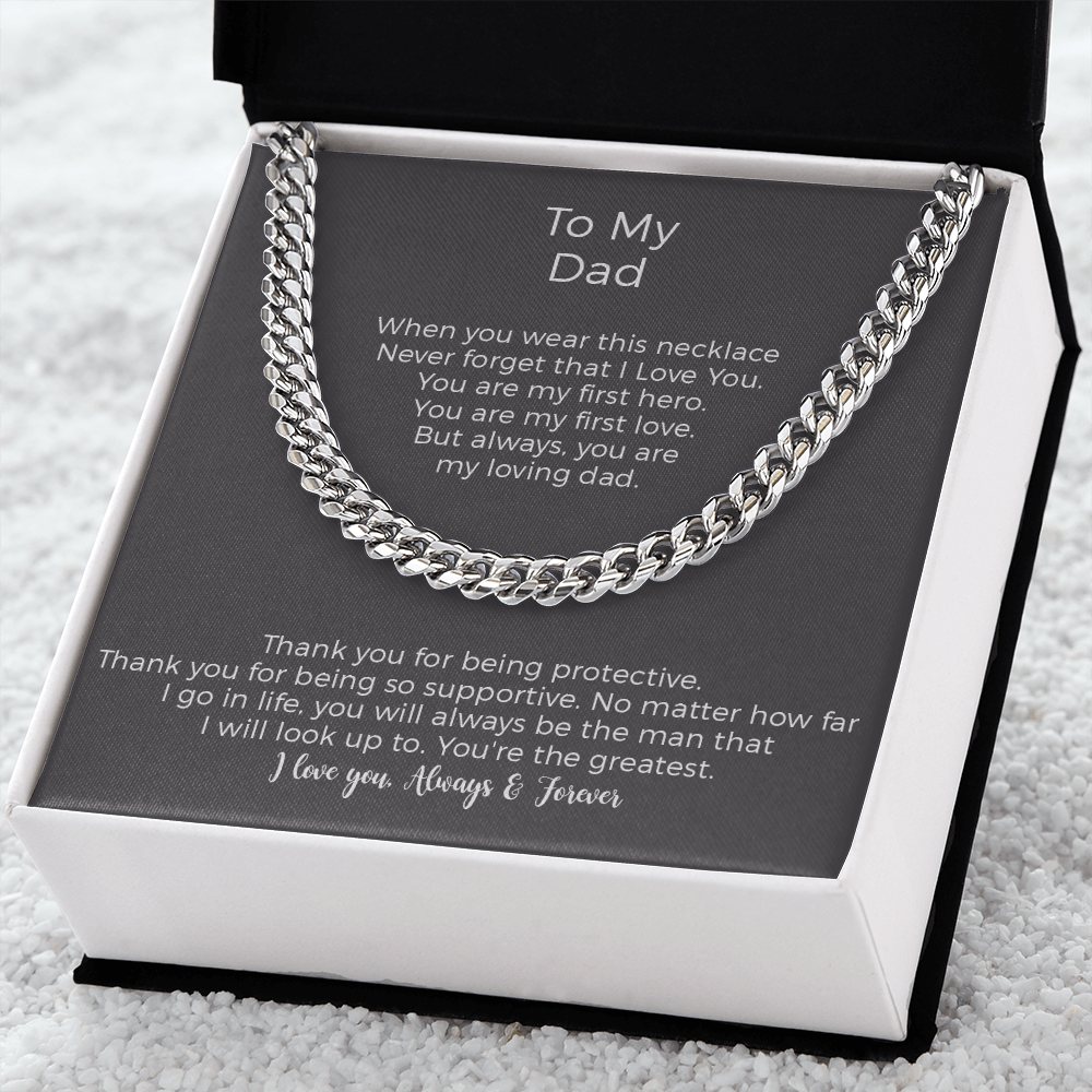 To My Dad Cuban Chain Necklace, Father's Day Gift For Dad, Dad Birthday Gift From Daughter Or Son