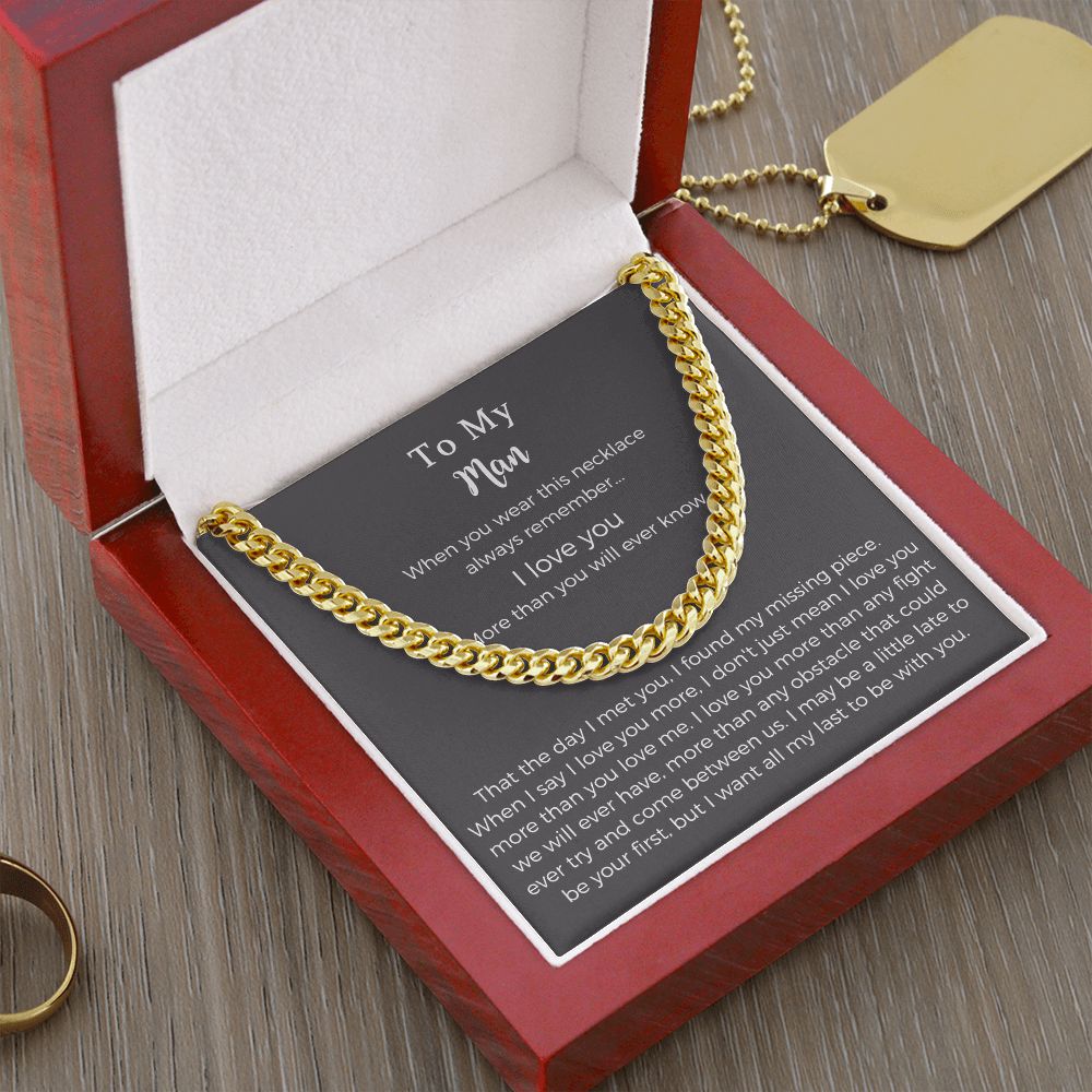 To My Man Stainless Steel Cuban Chain Necklace for Him,Birthday Gifts for Boyfriend Husband,To My Husband Gifts,To My Boyfriend Gifts