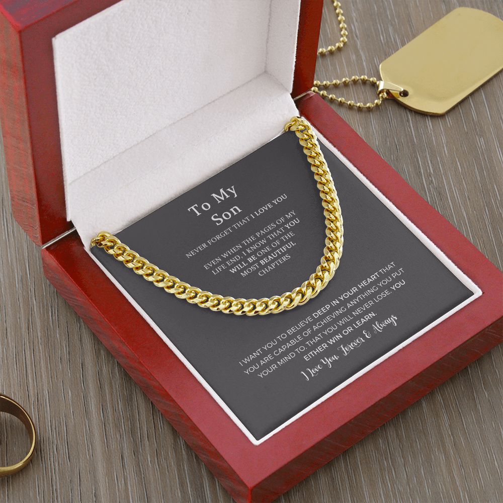 To My Son Stainless Steel Cuban Chain Necklace, Son Necklace from Mom Dad, Unique Christmas, Graduation, Birthday Gifts for Son from Father Mother with Message Card