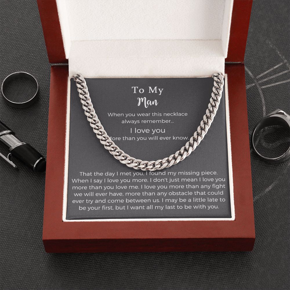 To My Man Stainless Steel Cuban Chain Necklace for Him,Birthday Gifts for Boyfriend Husband,To My Husband Gifts,To My Boyfriend Gifts