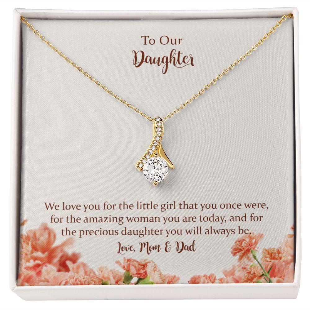 Daughter Alluring Beauty Necklace Gift from Mom Dad, Mother Daughter Necklace， Birthday Graduation Christmas Jewelry Gifts for Our Beautiful Daugther with Message Card