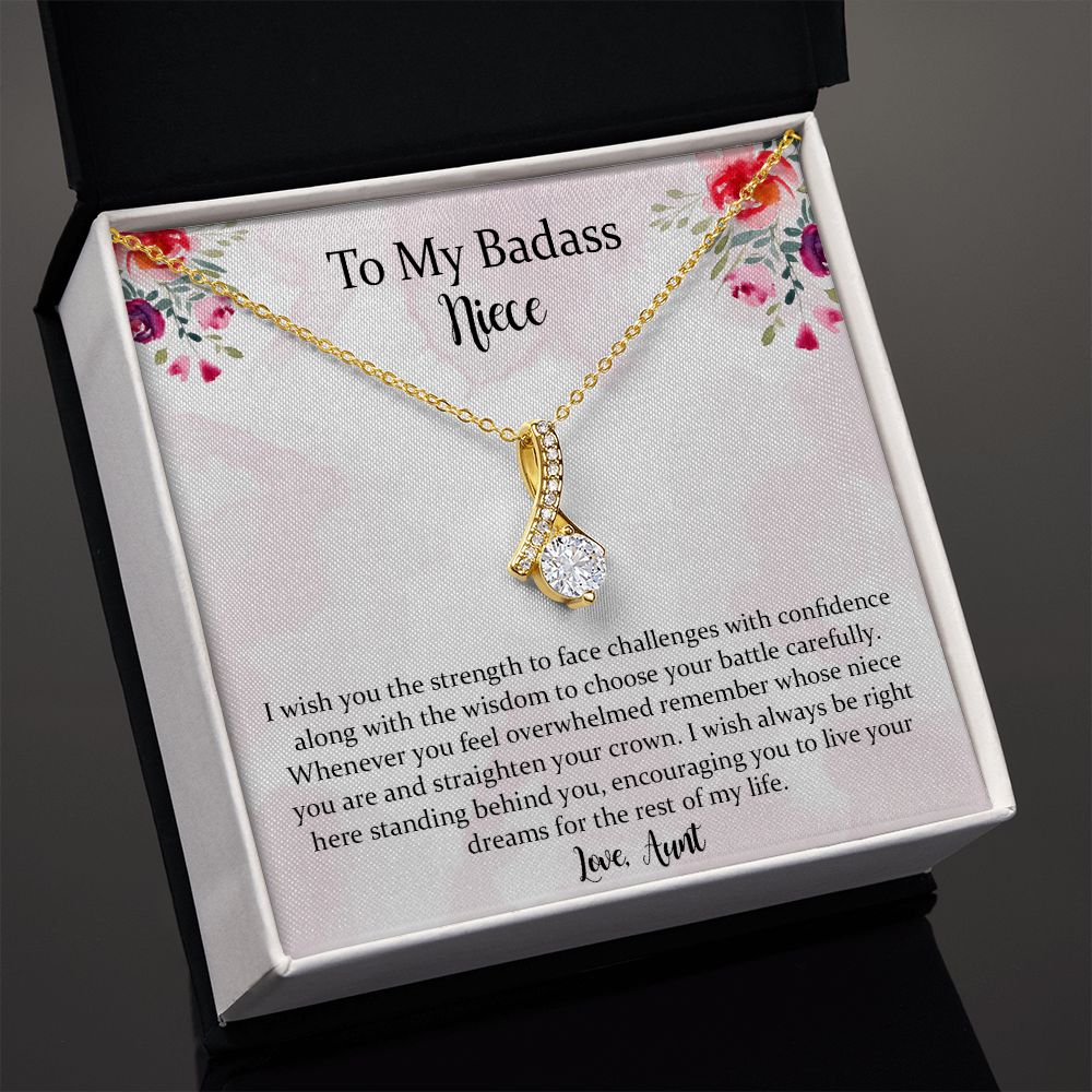 To My Badass Niece, Aunt Neice Alluring Beauty Necklace, Niece Birthday Gift