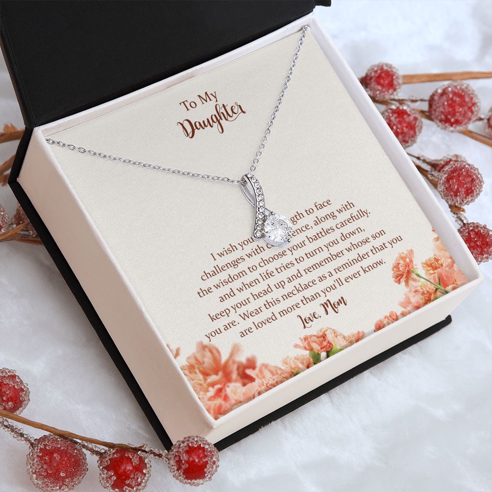 To My Beautiful Daughter Alluring Beauty Necklace，Gift for Daughter from Mom, Mother Daughter Necklace, Birthday, Graduation Christmas Jewelry Gifts for My Beautiful Daugther with Message Card