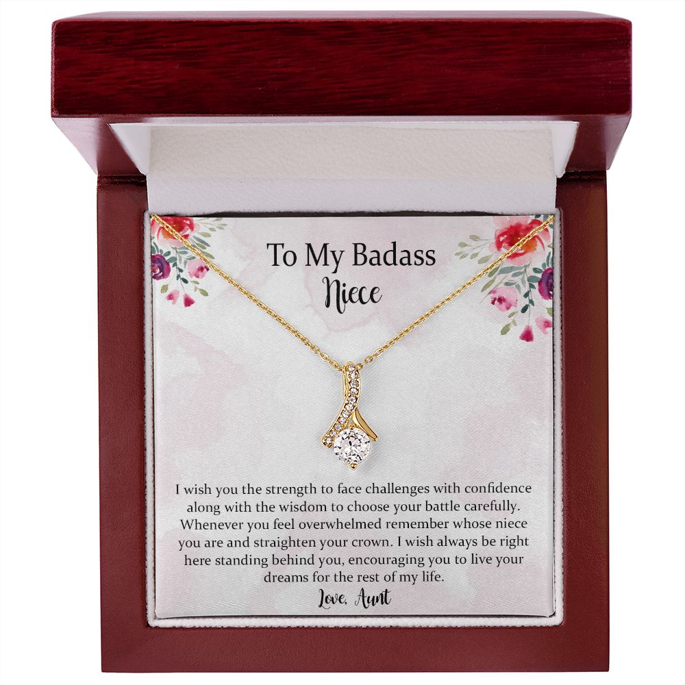 To My Badass Niece, Aunt Neice Alluring Beauty Necklace, Niece Birthday Gift
