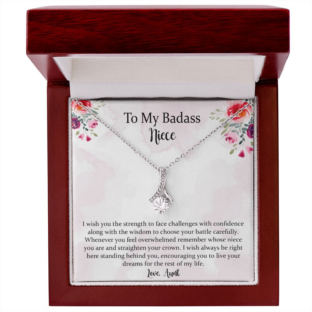 To My Badass Niece, Aunt Neice Alluring Beauty Necklace, Niece Birthday Gift