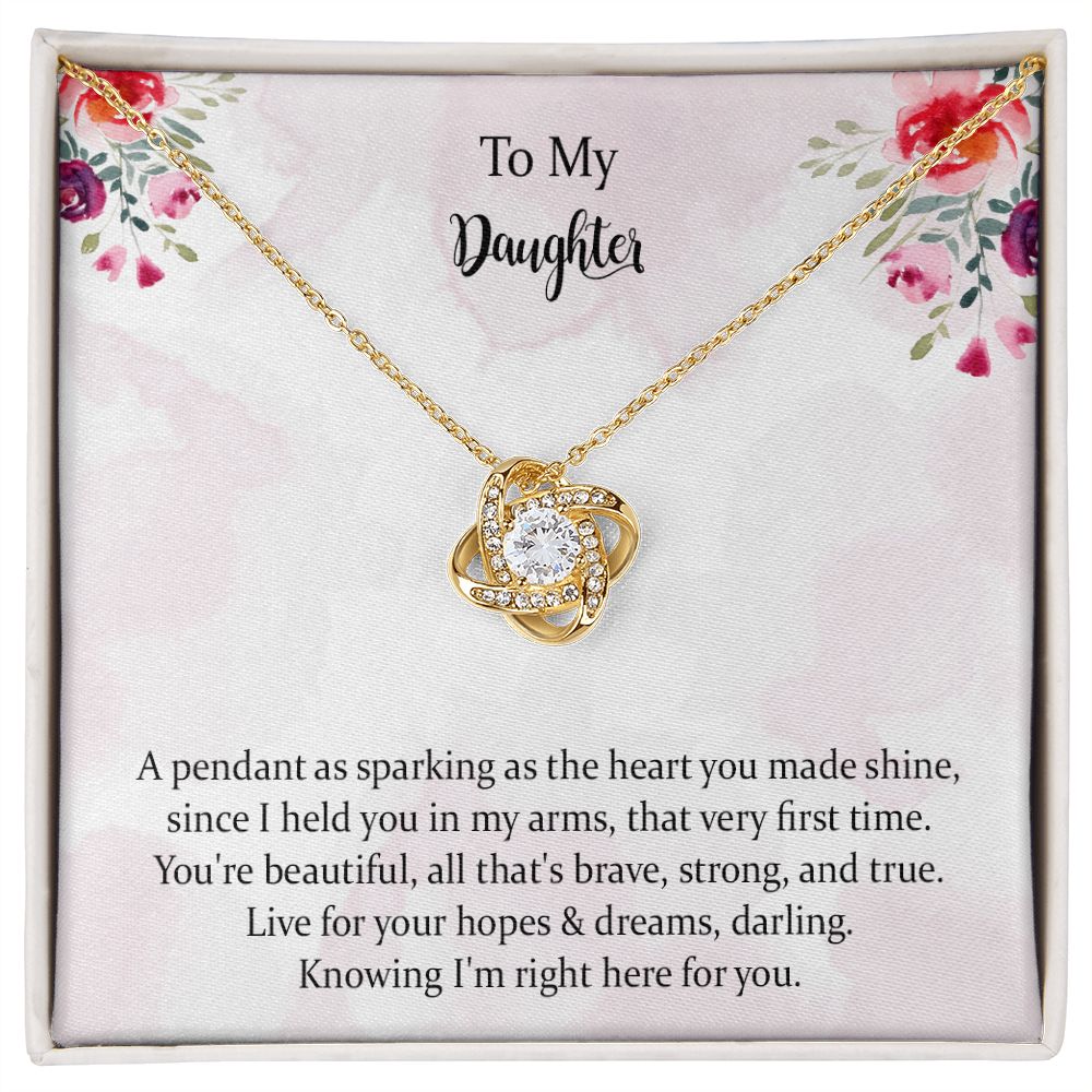 Daughter Love Knot Necklace Gift from Mom Dad, Christmas Gifts for Teenage Girls, Jewelry Gift for Daughter from Mother Father on Birthday, Graduation with Message Card