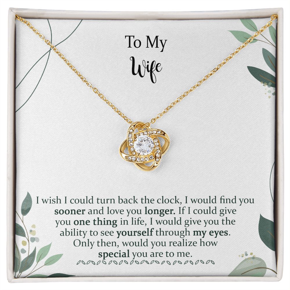 Birthday Love Knot Necklace Gifts for Wife from Husband on Valentine's Day, Find You Sooner Jewelry with Message Card, Personalized Custom Made, Romantic Gift for My Best Wife Ever