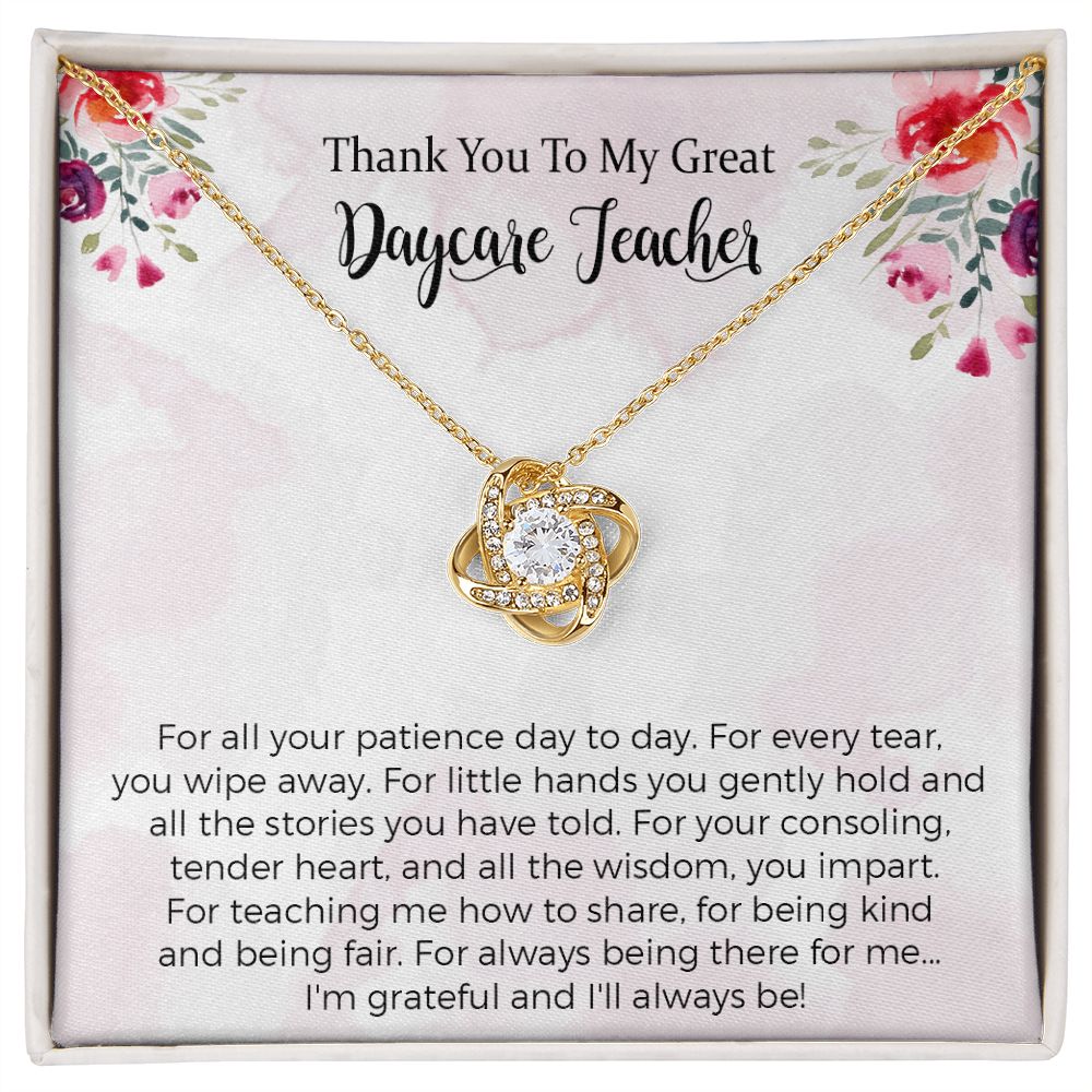 Personalized Daycare Teacher Love Knot Necklace Gift for Daycare Provider Gifts Daycare Thank you Gifts Preschool Teacher Gift Childminder Gift