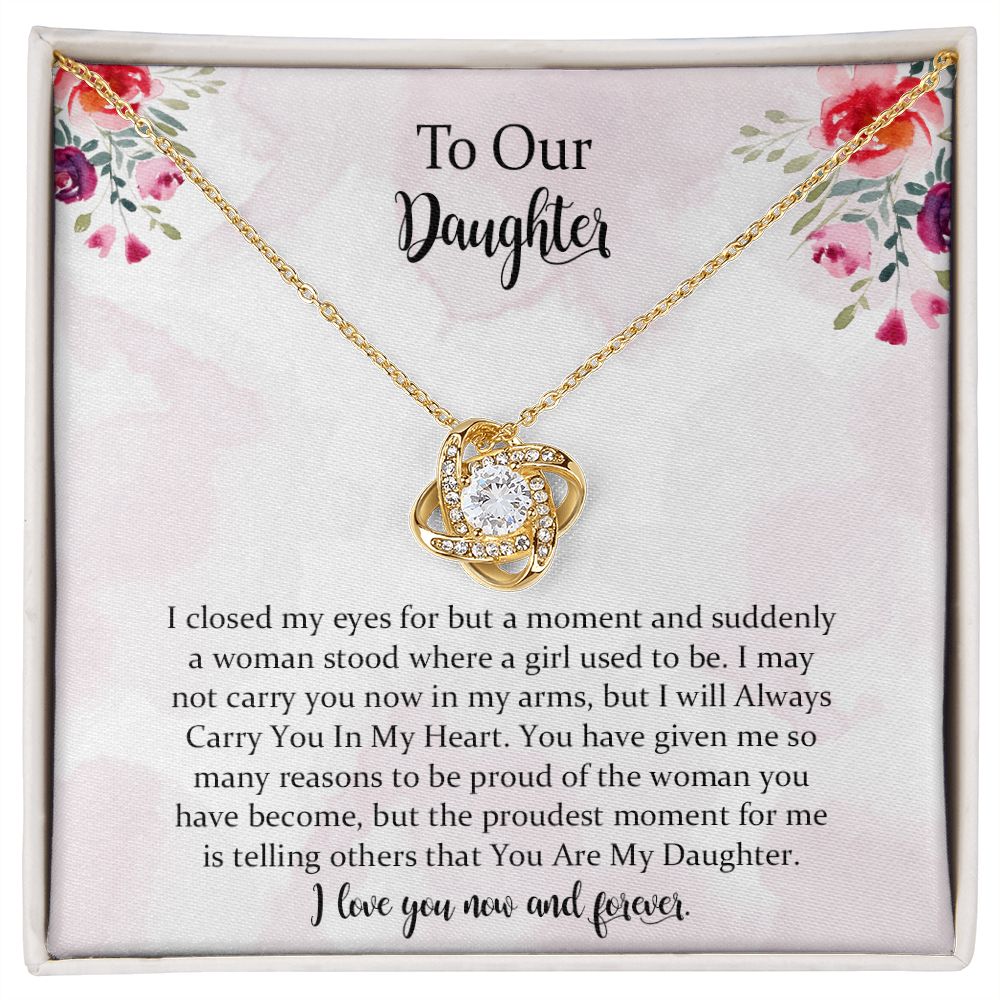 Daughter Gift from Mom， To My Daughter Love Knot Necklace， Gift for Daughter from Mother， Birthday Graduation Christmas Jewelry Gifts for My Beautiful Daugther with Message Card.