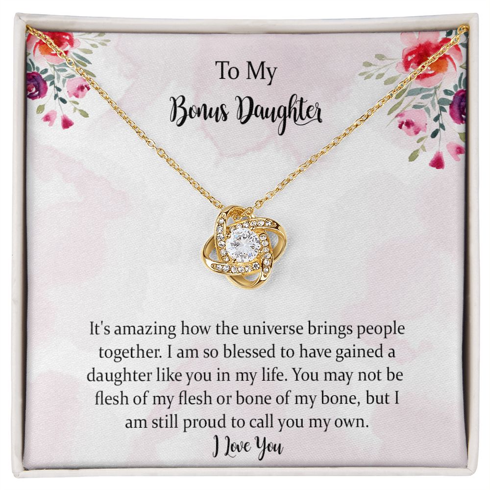 Step Daughter Gift from Stepmom Stepdad, To My Bonus Daughter Love Knot Necklace, Stepdaughter Jewelry Gift for Daughter on Birthday, Christmas, Graduation with Message Card
