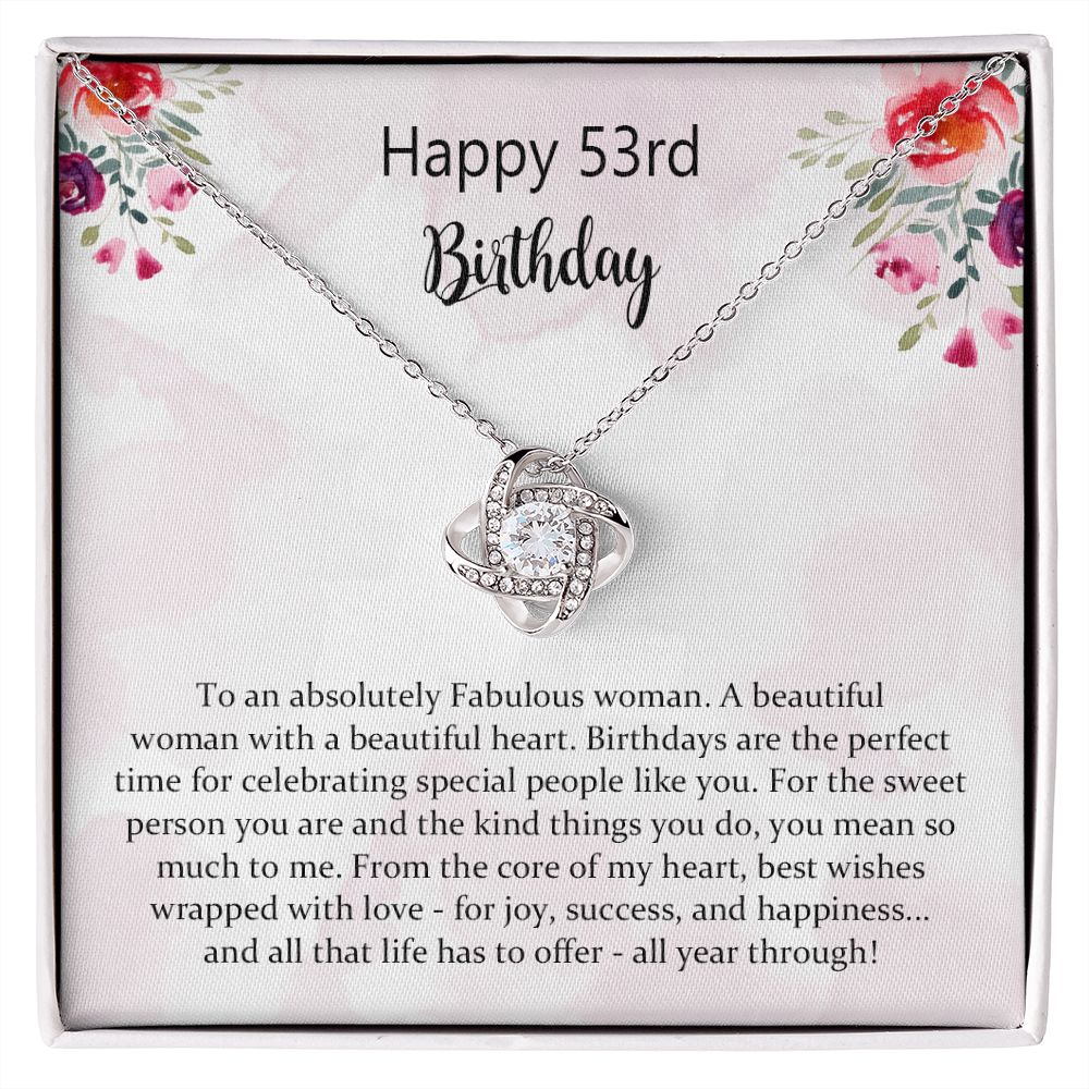 53rd Birthday Gifts for Women, Best Love Knot Necklace Gifts for 53 Year Old Woman, Birthday Jewelry Gifts for Girls, Sister, Friend, with Message Card and Gift Box