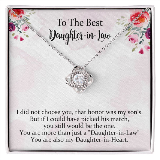 Daughter in Law Gifts From Mother in Law, Daughter In Law Love Knot Necklace  Gifts, Happy Birthday Gifts for Daughter in Law Jewelry Gift for Daughter in Law with Message Card