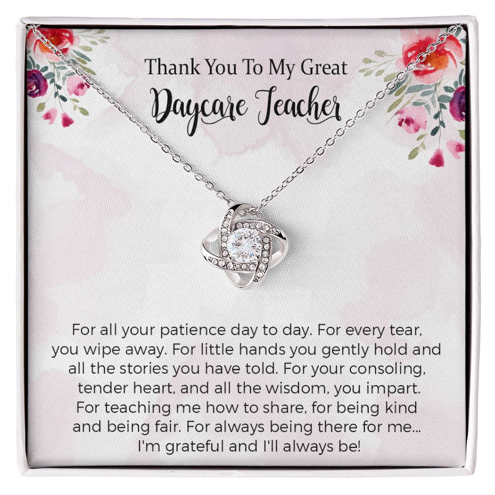 Personalized Daycare Teacher Love Knot Necklace Gift for Daycare Provider Gifts Daycare Thank you Gifts Preschool Teacher Gift Childminder Gift
