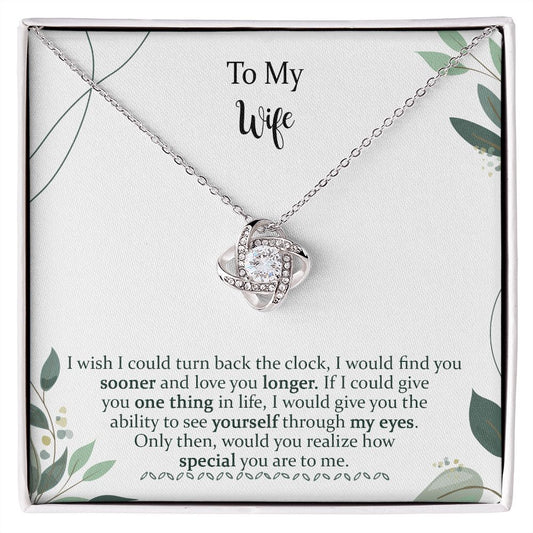 Birthday Love Knot Necklace Gifts for Wife from Husband on Valentine's Day,  Find You Sooner Jewelry with Message Card, Personalized Custom Made, Romantic Gift for My Best Wife Ever