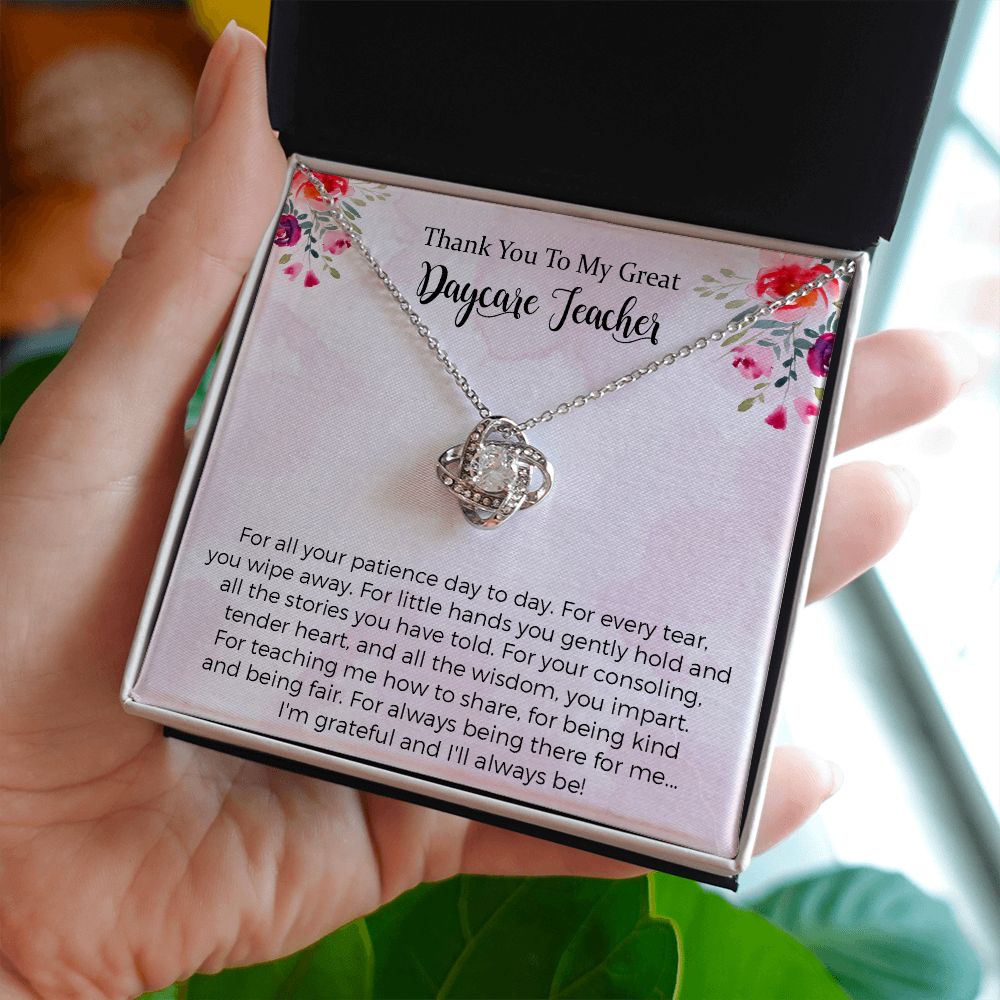 Personalized Daycare Teacher Love Knot Necklace Gift for Daycare Provider Gifts Daycare Thank you Gifts Preschool Teacher Gift Childminder Gift