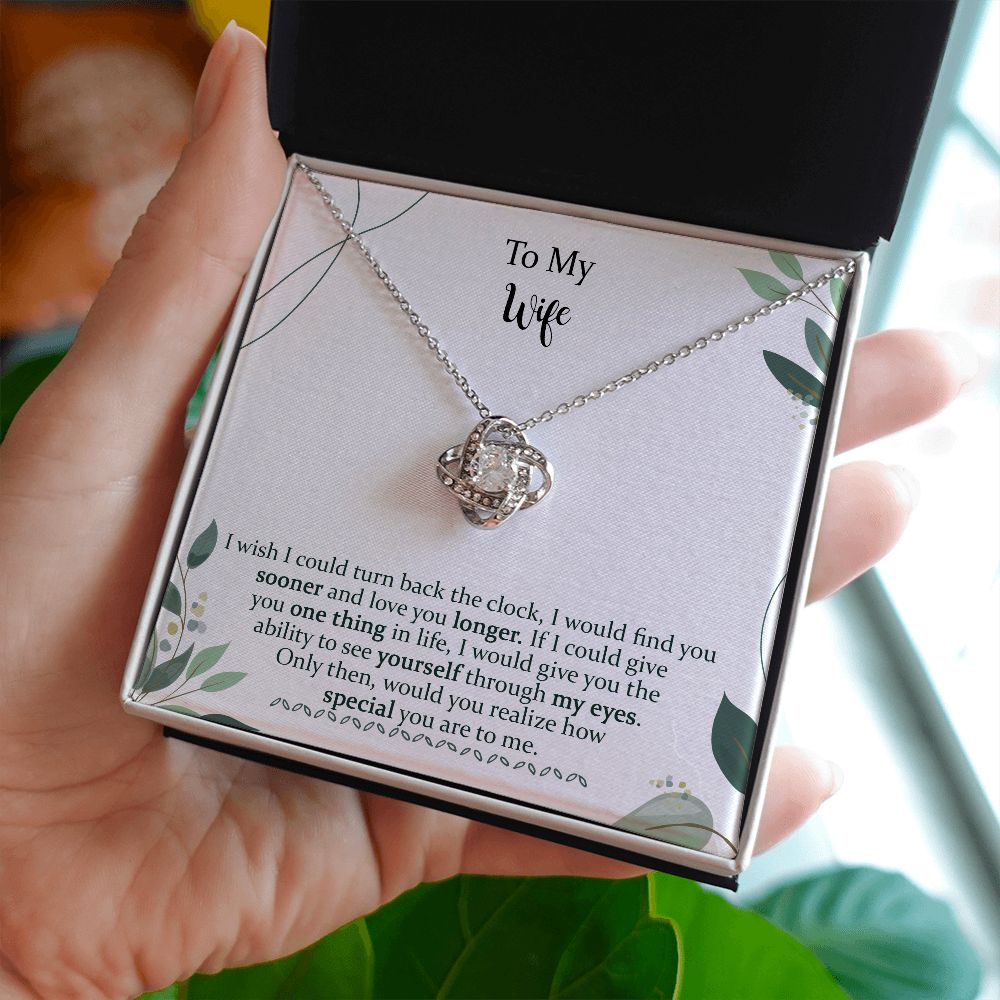 Birthday Love Knot Necklace Gifts for Wife from Husband on Valentine's Day, Find You Sooner Jewelry with Message Card, Personalized Custom Made, Romantic Gift for My Best Wife Ever