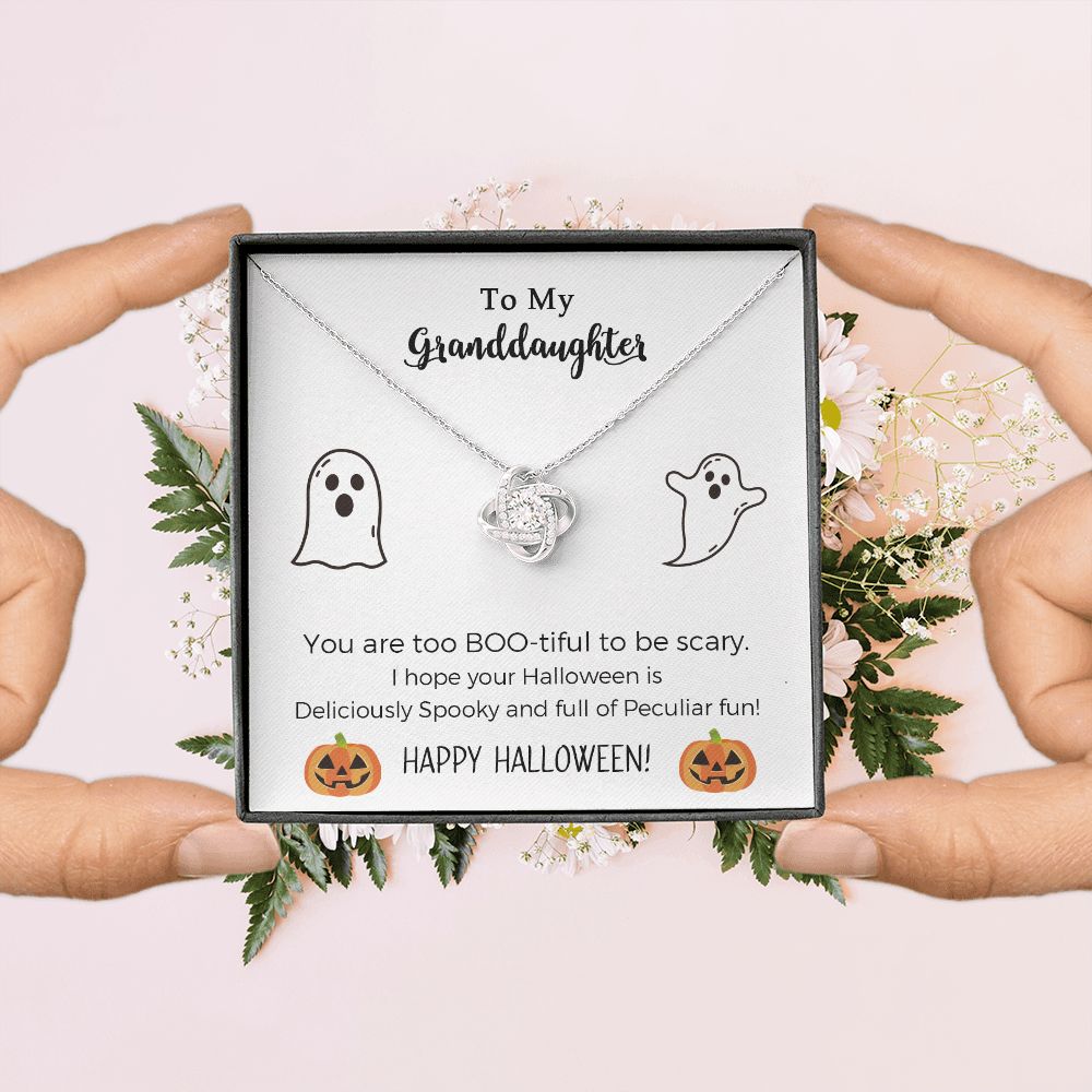 Happy Halloween love knot necklace Gift for Granddaughter, Granddaughter Jewelry Gifts from Grandma, Halloween Pendant Gift Ideas with Message Card and Gift Box