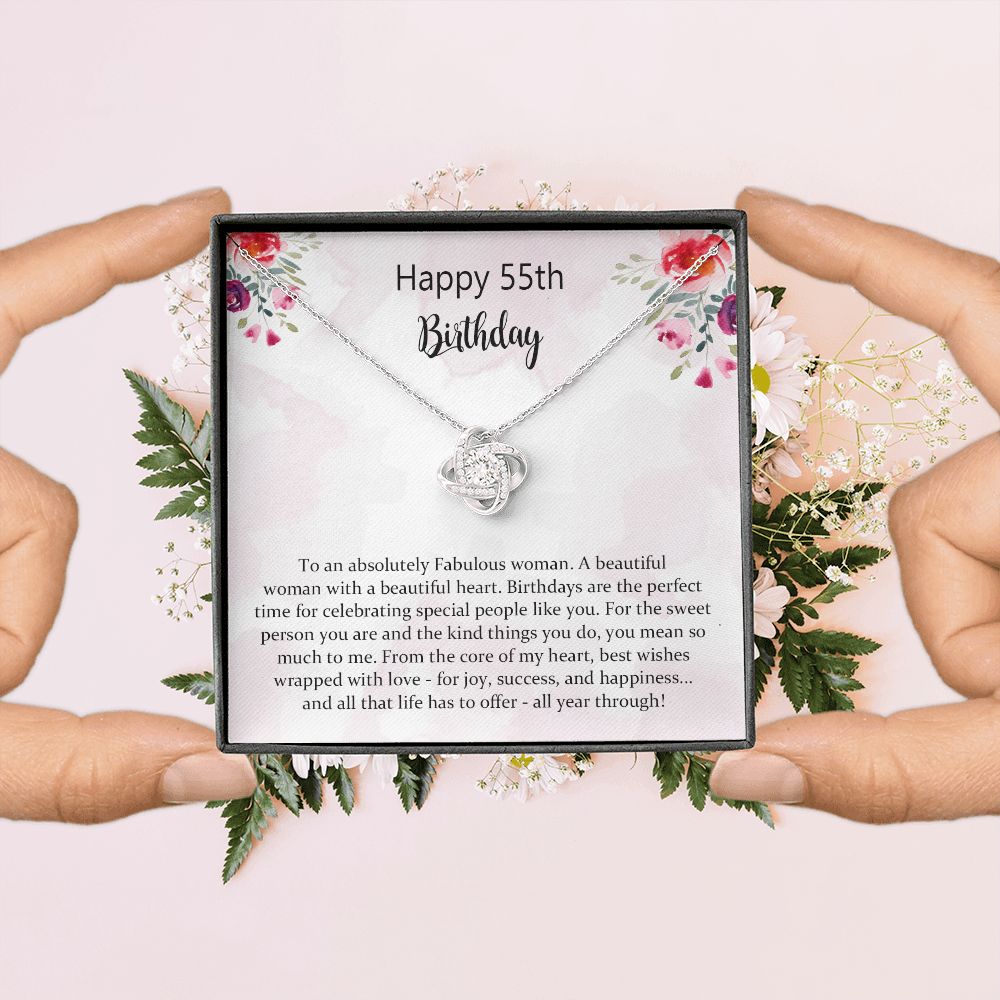 55th Birthday Gifts for Women, Best Love Knot Necklace Gifts for 55 Year Old Woman, Birthday Jewelry Gifts for Girls, Sister, Friend, with Message Card and Gift Box