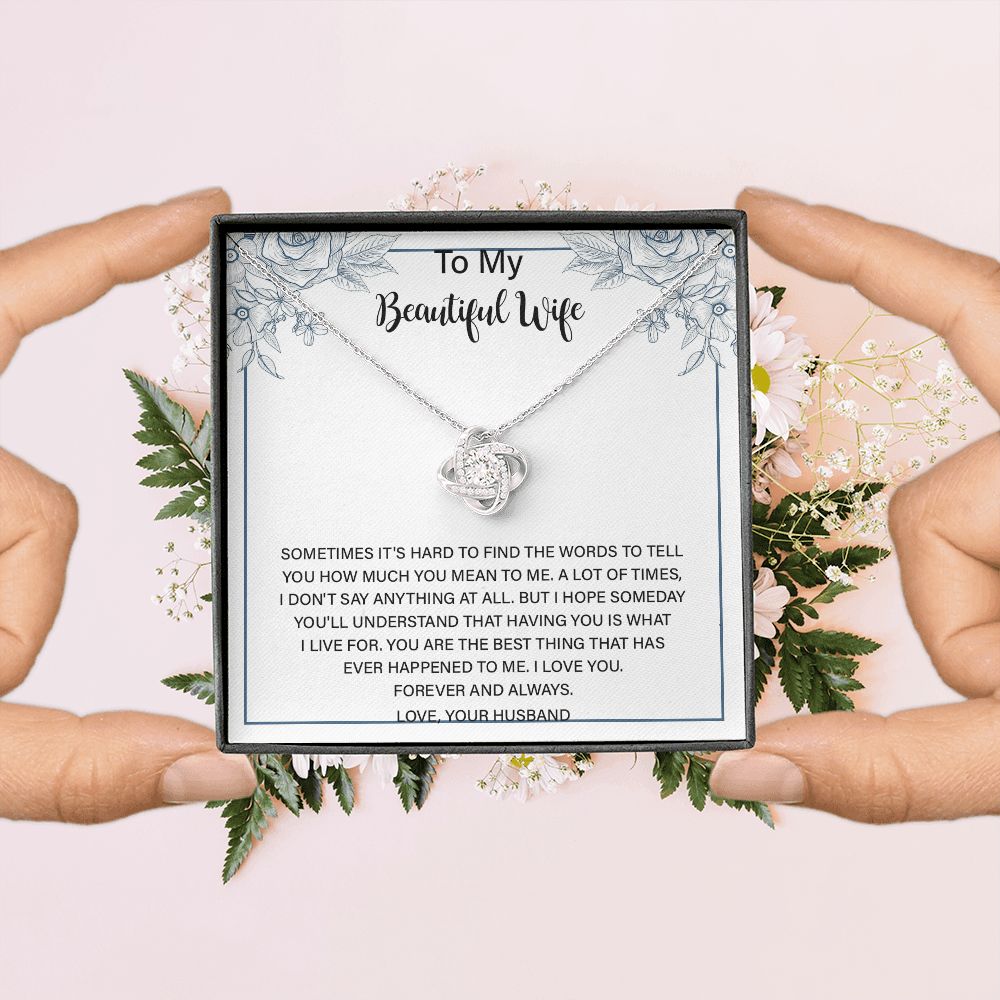 Love Knot Necklace Gifts for Wife from Husband, Jewelry Gifts for Women, Wedding Anniversary Birthday Christmas Gifts for Wife, Gift Items for Women with a Message Card