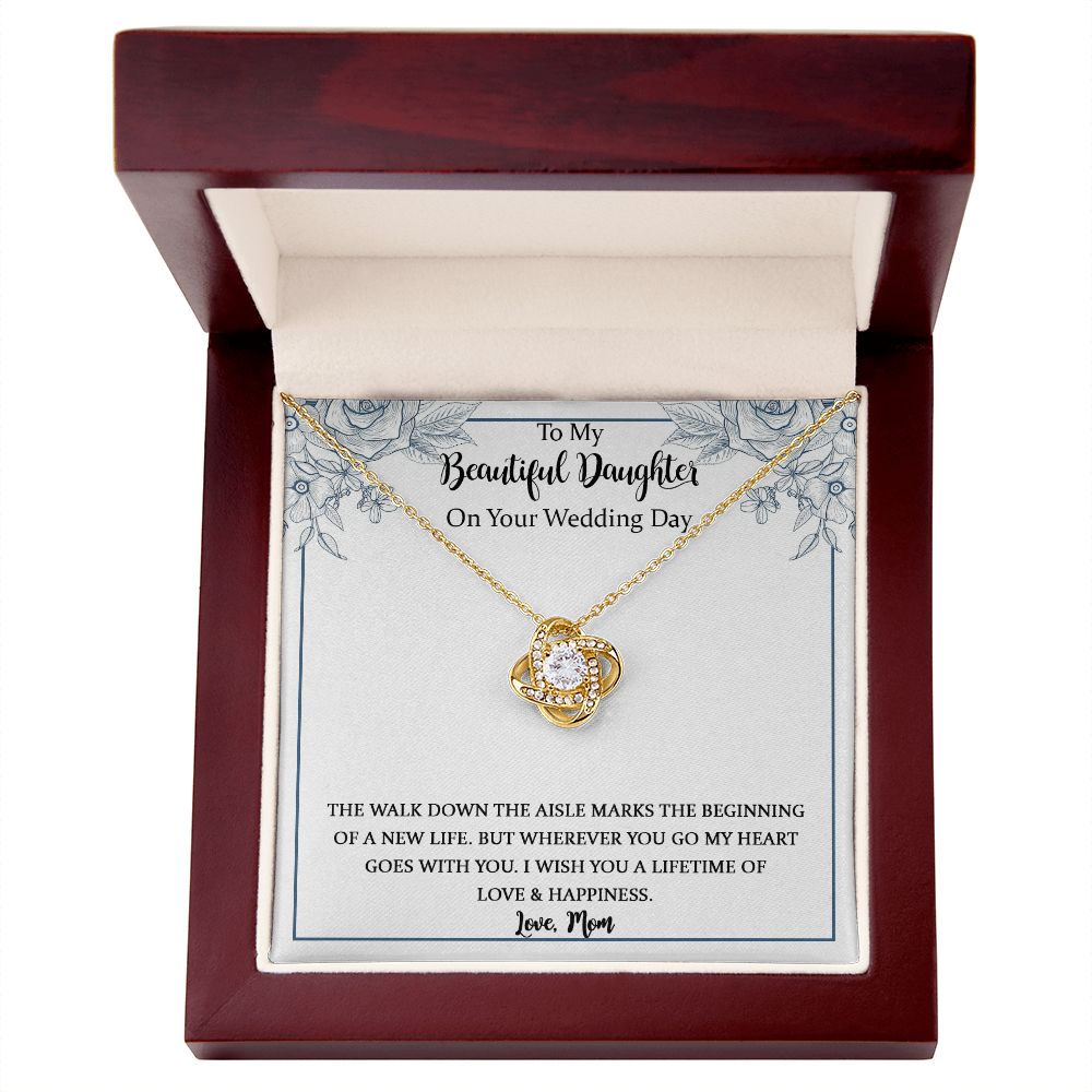 Daughter Wedding Love Knot Necklace Gift from Mom Dad, To My Daughter on Her Wedding Day, Bride Jewelry Gift from Mother Father, Mother to Bride Gift with Message Card.