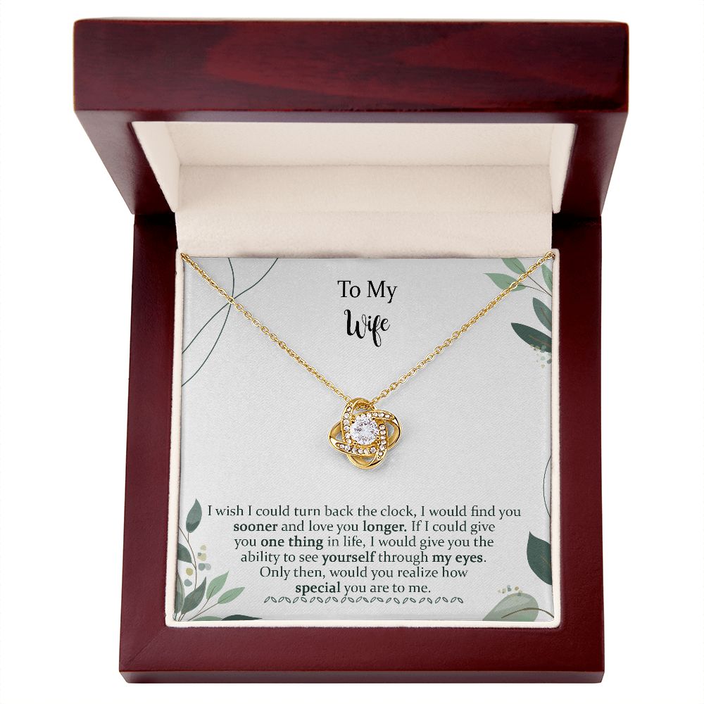 Birthday Love Knot Necklace Gifts for Wife from Husband on Valentine's Day, Find You Sooner Jewelry with Message Card, Personalized Custom Made, Romantic Gift for My Best Wife Ever