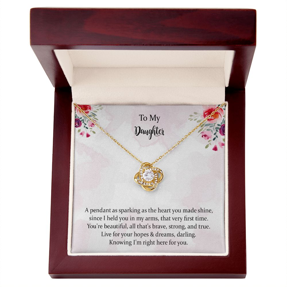 Daughter Love Knot Necklace Gift from Mom Dad, Christmas Gifts for Teenage Girls, Jewelry Gift for Daughter from Mother Father on Birthday, Graduation with Message Card