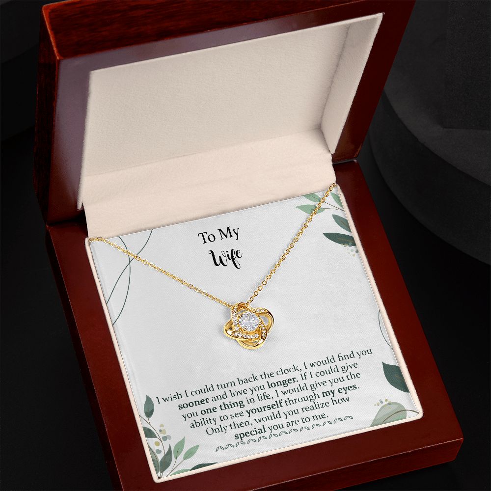 Birthday Love Knot Necklace Gifts for Wife from Husband on Valentine's Day, Find You Sooner Jewelry with Message Card, Personalized Custom Made, Romantic Gift for My Best Wife Ever