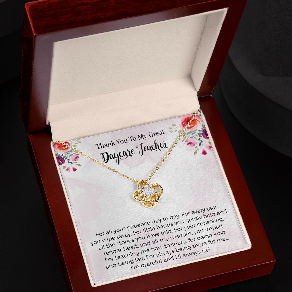 Personalized Daycare Teacher Love Knot Necklace Gift for Daycare Provider Gifts Daycare Thank you Gifts Preschool Teacher Gift Childminder Gift