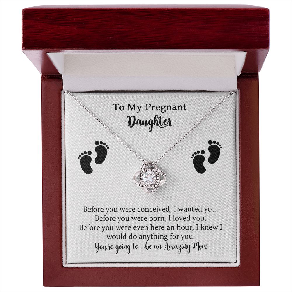 Pregnancy Love Knot Necklace from Mom, To My Daughter Jewelry Gift on Your Pregnancy,Mom to Be Gift,Pregnancy Necklace for Expecting New Mom with Message Card
