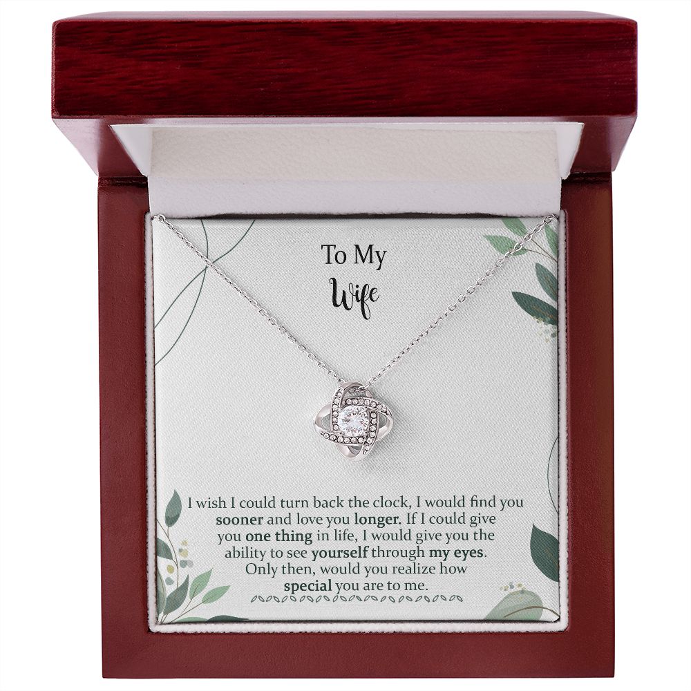 Birthday Love Knot Necklace Gifts for Wife from Husband on Valentine's Day, Find You Sooner Jewelry with Message Card, Personalized Custom Made, Romantic Gift for My Best Wife Ever