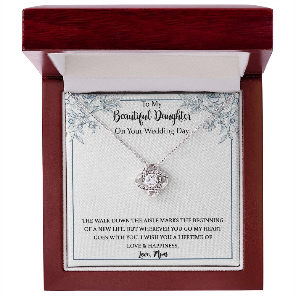 Daughter Wedding Love Knot Necklace Gift from Mom Dad, To My Daughter on Her Wedding Day, Bride Jewelry Gift from Mother Father, Mother to Bride Gift with Message Card.