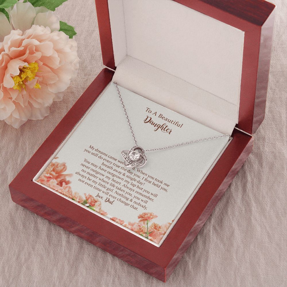 Daughter Love Knot Necklace Gift from Dad, Inspirational Gifts for Daughter from Father, Birthday Christmas Graduation Gifts for Teen Girls Women with Message Card