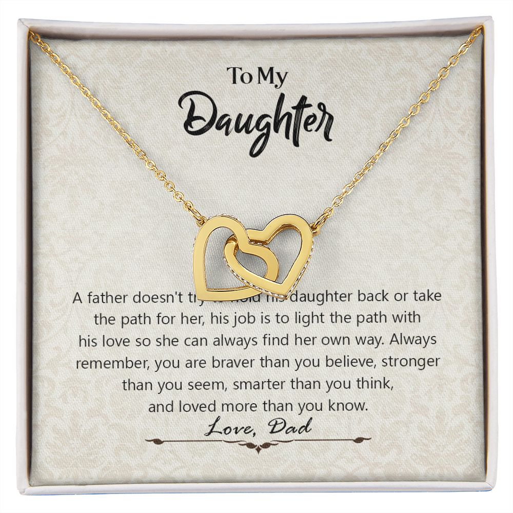 Daughter Gift from Dad, Daughter Father Interlocking Hearts Necklace, Gift For Daughter from Dad, To My Daughter, Jewelry Gift for Daughter on Birthday, Christmas, Graduation with Message Card