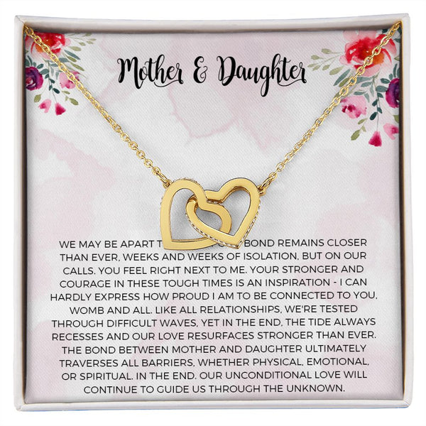 Mother Daughter We May Be Apart Interlocking Hearts Necklace