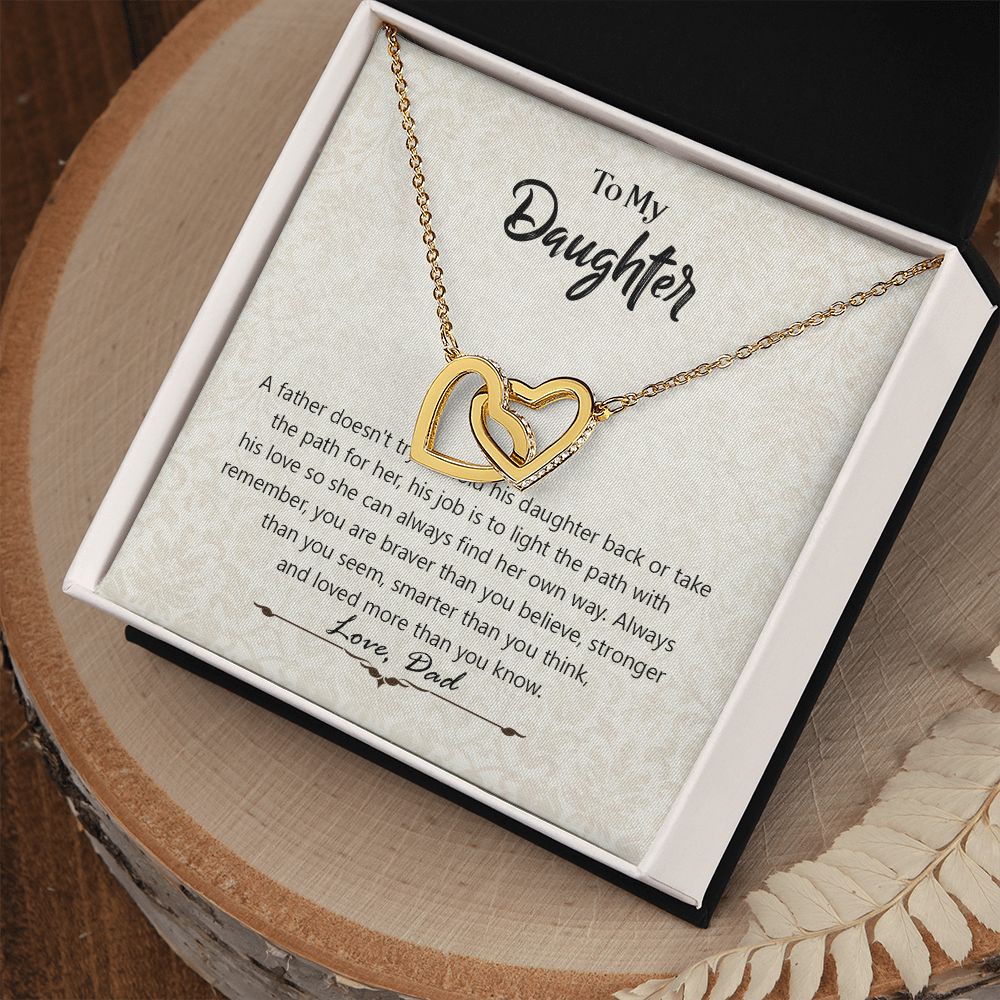 Daughter Gift from Dad, Daughter Father Interlocking Hearts Necklace, Gift For Daughter from Dad, To My Daughter, Jewelry Gift for Daughter on Birthday, Christmas, Graduation with Message Card