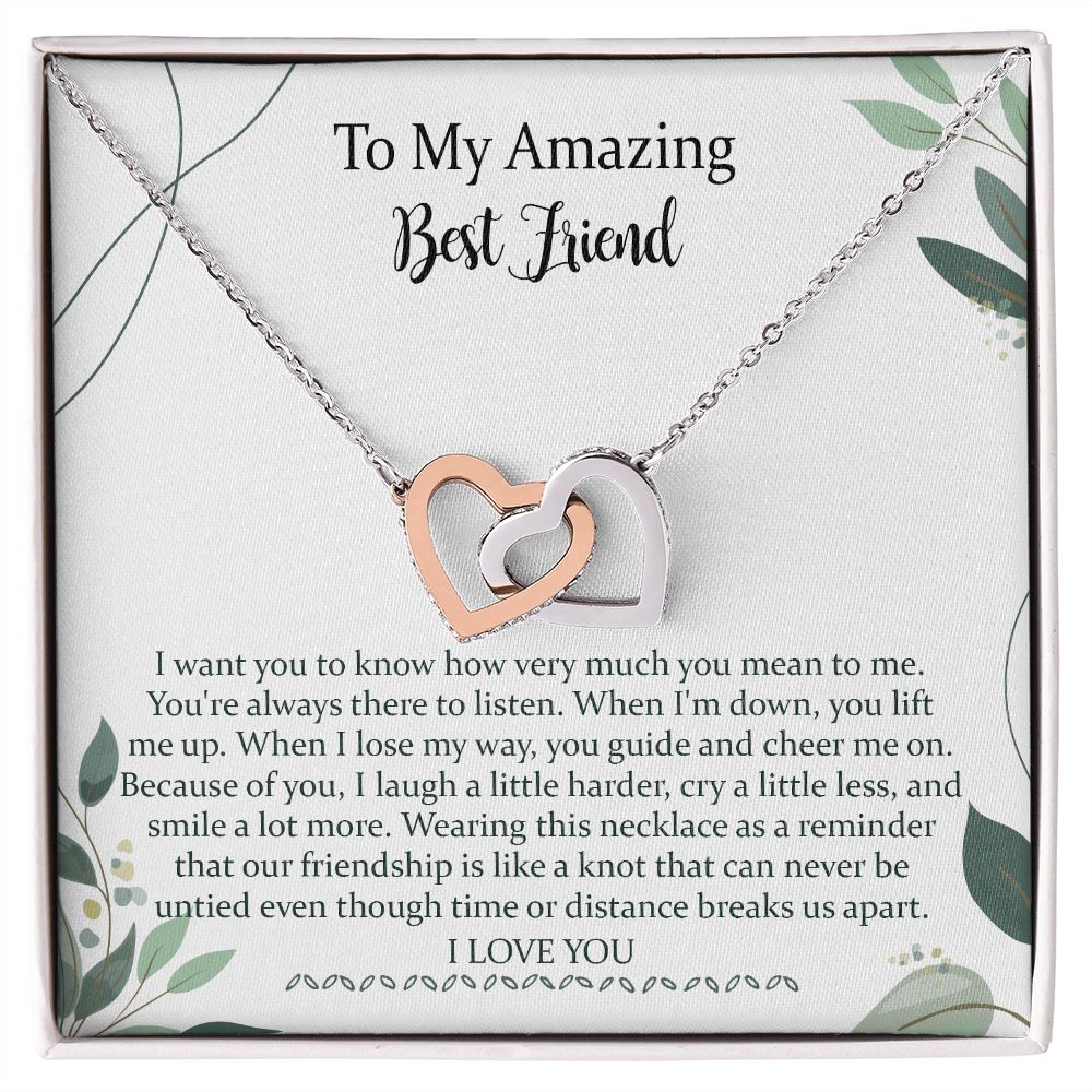 To Best Friend Interlocking Hearts Necklace Gift, Meaningful Long Distance Gift For Bestie