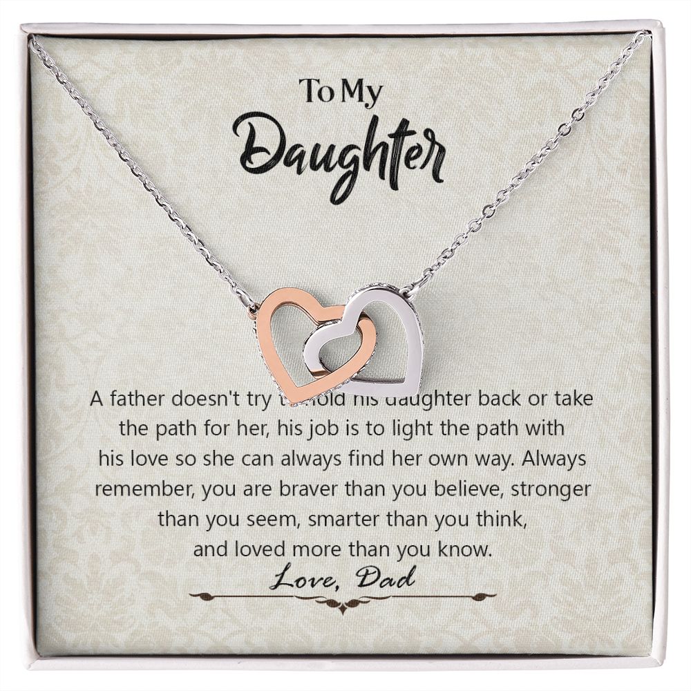 Daughter Gift from Dad, Daughter Father Interlocking Hearts Necklace, Gift For Daughter from Dad, To My Daughter, Jewelry Gift for Daughter on Birthday, Christmas, Graduation with Message Card
