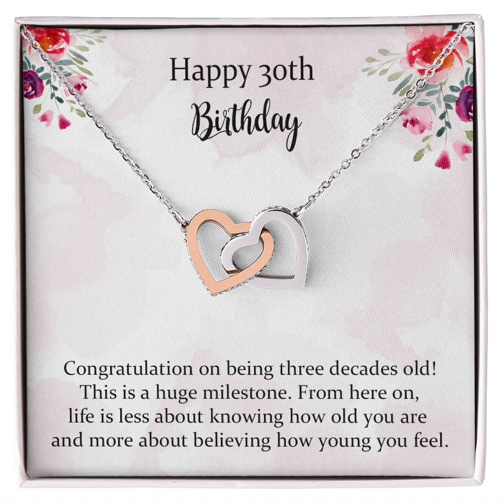Birthday Gifts for Girls Women Jewelry, Pendant Interlocking Hearts Necklace 30th Birthday Gift for Girls, Daughter, Sister, Friend, Daughter with Message Card and Gift Box