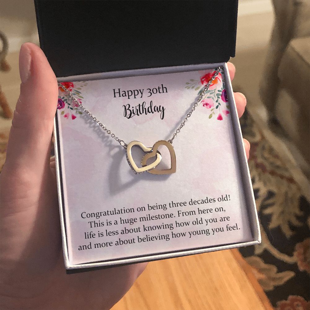 Birthday Gifts for Girls Women Jewelry, Pendant Interlocking Hearts Necklace 30th Birthday Gift for Girls, Daughter, Sister, Friend, Daughter with Message Card and Gift Box