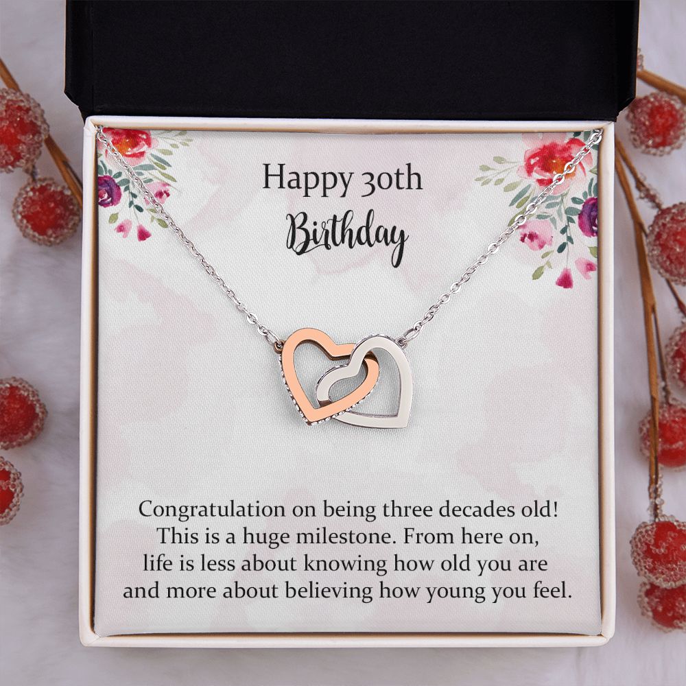 Birthday Gifts for Girls Women Jewelry, Pendant Interlocking Hearts Necklace 30th Birthday Gift for Girls, Daughter, Sister, Friend, Daughter with Message Card and Gift Box