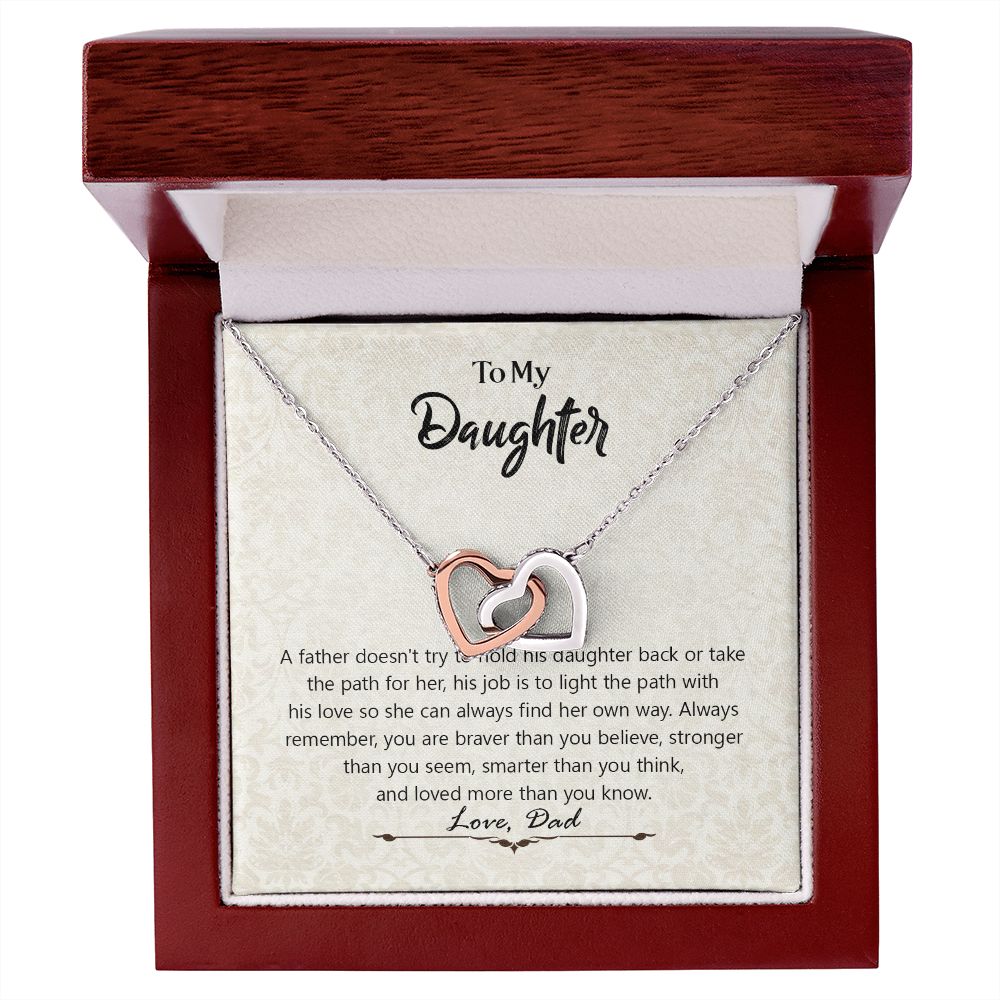 Daughter Gift from Dad， Daughter Father Interlocking Hearts Necklace, Gift For Daughter from Dad， To My Daughter, Jewelry Gift for Daughter on Birthday, Christmas, Graduation with Message Card