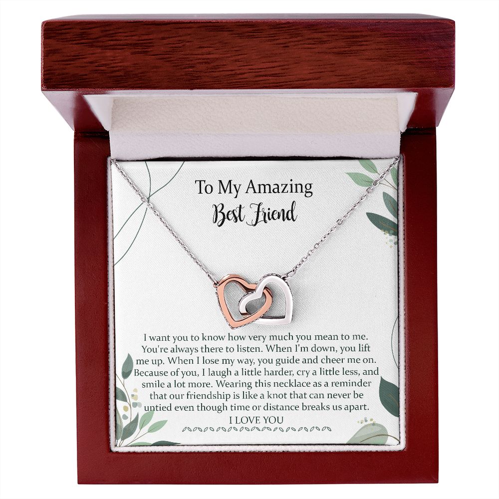 To Best Friend Interlocking Hearts Necklace Gift, Meaningful Long Distance Gift For Bestie