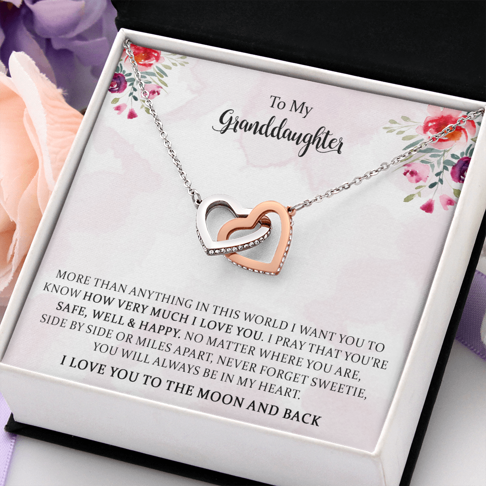 To My Granddaughter, You Will Always Be In My Heart, Interlocking Heart Necklace