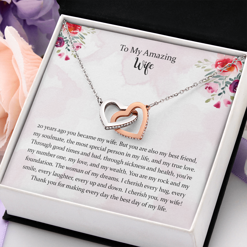 20th Anniversary Interlocking Heart Necklace Gift For Wife