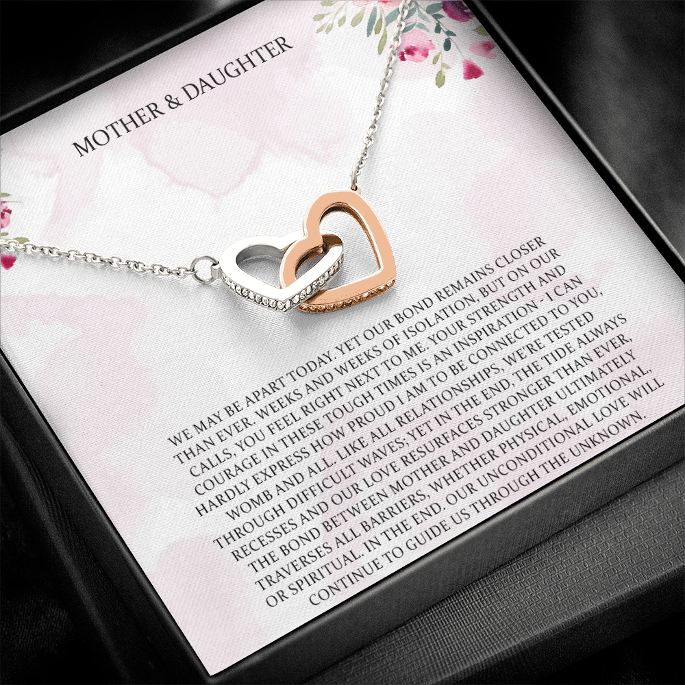 Mother & Daughter We May Be Apart Interlocking Hearts Necklace