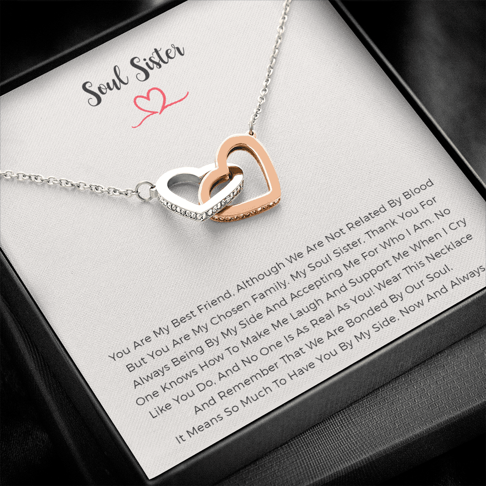 Soul Sisters Necklace Friendship Necklace Interlocking Circle Two Heart Necklace Card Gift for Best Friend Birthday Gift for Bestie Gift